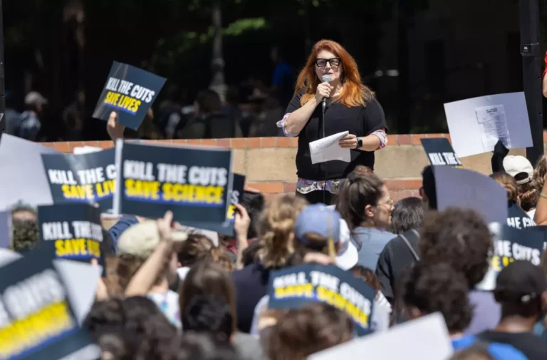 Roughly 250 Los Angeles scientists participated in the “Kill the Cuts” march.